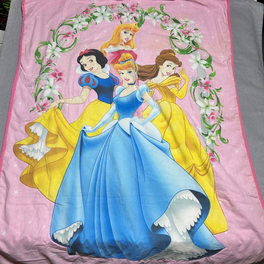 Vintage Disney Girls Princess Comforter Blanket Pink Belle Cinderella Snow White